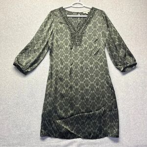 Black Rainn Women’s Shift Dress 3/4 Sleeve Black Green NWOT size M